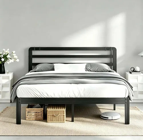 Vista 9 de ZIYOO Marco de cama de plataforma de metal individual de 18 pulgadas con cabecero, base de cama de listones de acero resistente de 1000 libras