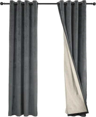 Vista 11 de Cortinas 100% opacas de terciopelo con forro de 63 pulgadas de largo, 2 paneles para sala de estar, aislamiento térmico, ahorro de energía