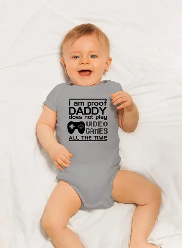 Vista 23 de CBTwear Proof Daddy Does Not Play Video Games All the Time – Ropa de bebé – Divertido body para recién nacido para niños y niñas