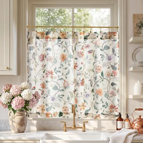 Vista 52 de Jinchan - Cortinas de lino texturizado para cocina, 24 pulgadas, natural, 2 paneles Mezcla de lino beige natural