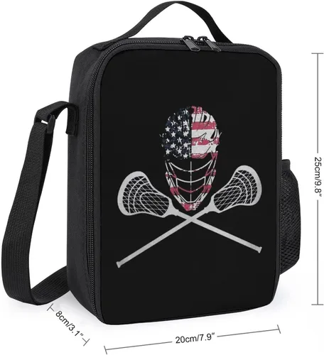 Vista 2 de Lacrosse - Lonchera aislada con bandera para casco, reutilizable, bolsa de comida impermeable con correas ajustables para mujeres y hombres