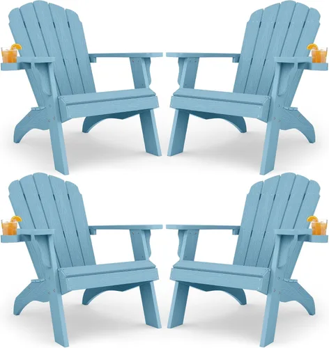 Vista 17 de YEFU Silla Adirondack de gran tamaño con soporte para tazas, silla para fogata de plástico para exteriores, resistente a la intemperie, silla
