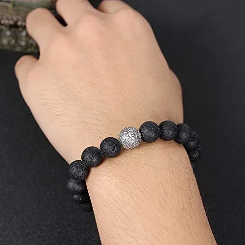 Vista 4 de Pulsera volcánica de obsidiana de plata de ley para hombre