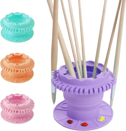 Vista 10 de SESENSE Limpiador de pinceles de pintura – Limpiador de pinceles de silicona plegable con paleta y soporte de almacenamiento de 40 pinceles