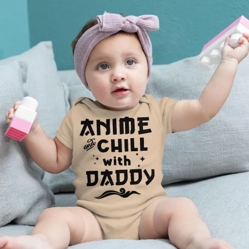 Vista 2 de Anime and Chill With Daddy Baby Onesie - Ropa temática Chill - Ideas de regalos para fanáticos del anime