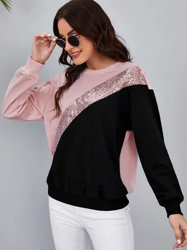 Vista 3 de SHENHE Sudadera casual de manga larga con cuello redondo y bloques de color para mujer