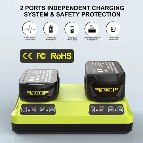 Vista 4 de Powilling Paquete de 2 baterías de repuesto de 8.0Ah 18V para batería de litio Ryobi 18V P102 P103 P105 P107 P108 P109 con cargador de batería P117
