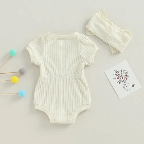 Vista 66 de Traje de verano para niña pequeña, de manga corta, acanalado, overol liso, pantalones cortos, ropa para recién nacidos