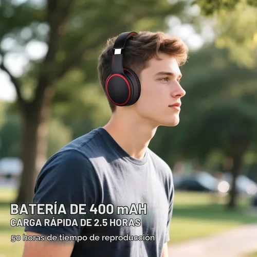 Vista 6 de B10 auriculares Bluetooth supraaurales, 2 modos de música EQ (Normal/Graves) y 50 horas de reproducción, auriculares inalámbricos con micrófono Negro