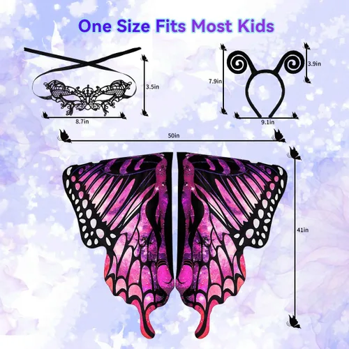 Vista 7 de QUCH Butterfly Costume for Women Butterfly Wings for Women Fairy Wings Cape with Mask and Antenna Headband Halloween Costumes