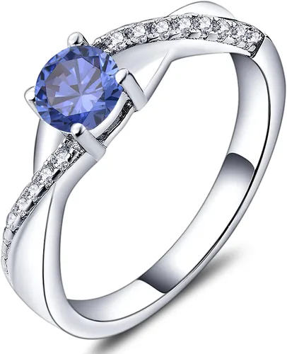 Vista 8 de YL 925, Anillo de compromiso de plata, piedra de nacimiento de corte redondo de 5MM, anillo infinito para mujer 01-Granate-Enero
