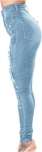 Vista 3 de TIMEMEANS Jeans sexys de mujer ajustados, lavados y desgastados, con agujeros rasgados, Suave, M