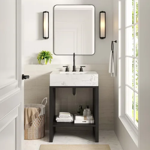Vista 10 de Modway Gridiron - Tocador de baño de acero inoxidable de 24 pulgadas, color negro