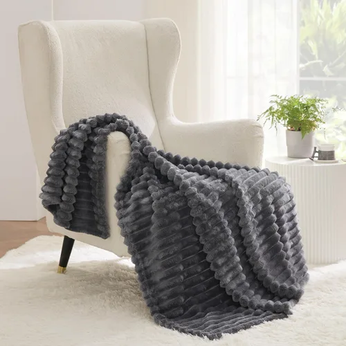 Vista 2 de Bedsure Tamaño de la manta de forro polar (gris oscuro y beige)