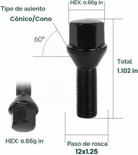Vista 2 de SCITOO 20 piezas de pernos de rueda 12x1.25 tuercas de rueda pernos con vástago negro M12x1.25 longitud de vástago 28mm tamaño de hexágono 17mm