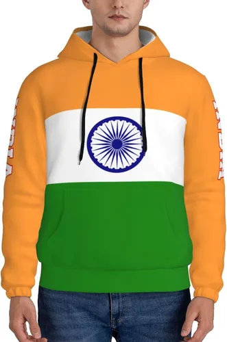 Vista 9 de YiiLi India Flag Indian Bharat Patriotic Men Hoodies Sweatshirt Drawstring Pullover Outerwear Pride Hood