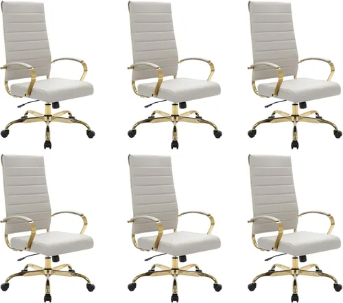 Vista 34 de LeisureMod Silla de oficina moderna de cuero con respaldo alto, silla de escritorio ejecutiva giratoria y ajustable con marco dorado, diseño Blanco