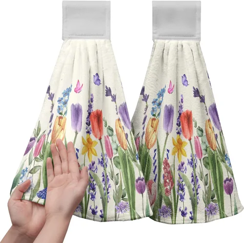 Vista 29 de Honey Bee - Juego de 2 toallas colgantes de cocina de verano con lunares y lazo para colgar, toallas de cocina de granja amarillas, suaves