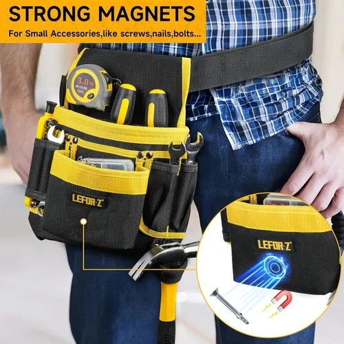 Vista 3 de Cinturón de herramientas, bolsa magnética para herramientas, cinturón de herramientas de 13 bolsillos para hombres, cinturón de herramientas
