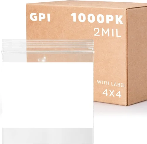 Vista 30 de GPI - Mini bolsas con cremallera de 1 x 1 pulgada, paquete de 100 bolsas de plástico transparente con cierre con cremallera con bloque blanco