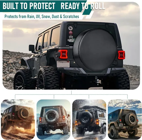 Vista 5 de Cubierta de neumático de repuesto de 28-29 pulgadas, ajuste universal para Jeep, SUV, RV, remolque, camión, impermeable, a prueba de polvo, cubierta