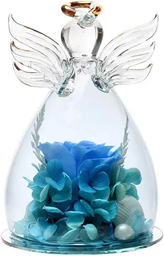 Vista 9 de ANLUNOB - Flores preservadas, regalos de cumpleaños y Navidad para mujeres, ángeles con bonitas rosas azules para regalos de boda y Acción de Gracias