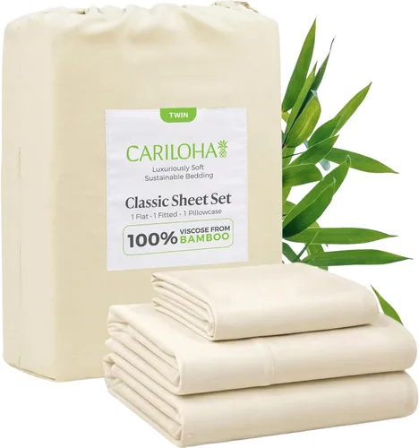 Vista 28 de Cariloha Set de sábanas clásico de 4 piezas Ropa de cama de playa King Material de viscosa Extra suave, refrescante para personas que
