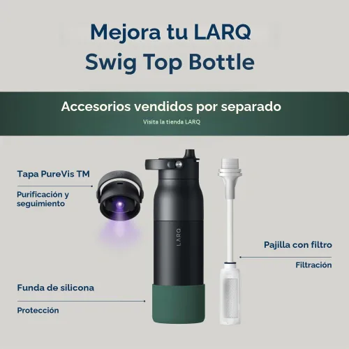 Vista 6 de LARQ Bottle Swig Top - Botella de agua de acero inoxidable aislada de 34 onzas con mango de silicona integrado, sin BPA, botella de agua Negro