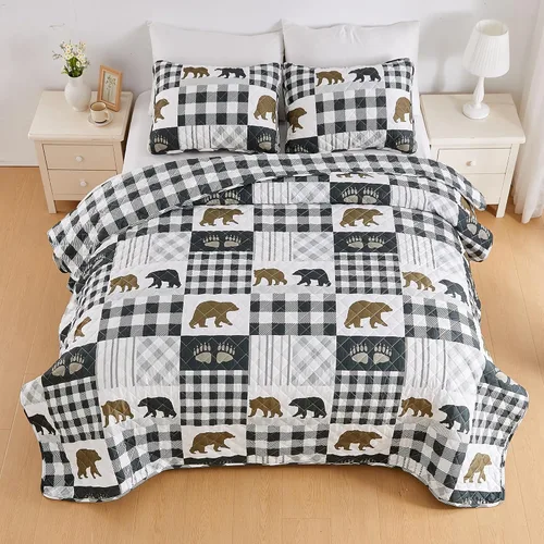 Vista 5 de Market & Place Edredón rústico tamaño individual Juego de 2 piezas de cobija estilo cabaña con funda de almohada Edredón reversible estilo casa