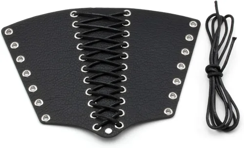 Vista 4 de MILAKOO 2 unids hombre negro cuero ancho guantelete pulsera de sujeción brazo armadura brazalete ajustable