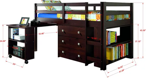 Vista 3 de Donco Kids 760-cp cama baja con estudio, capuchino oscuro