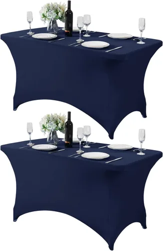 Vista 26 de Mantel de elastano para mesa de 6, 4 o 8 pies, universal, ajustable, para fiestas, banquetes, bodas y eventos, color verde manzana