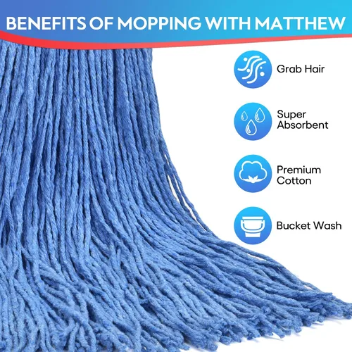Vista 2 de Matthew Cleaning - Paquete de 3 trapeadores de algodón de 16 onzas, cuerda abierta de algodón, recambios de cuerda resistente, mezcla universal