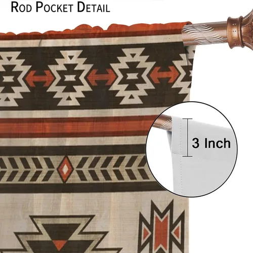 Vista 51 de Cortinas con patrón geométrico tribal, estilo suroeste, azteca, rústico, occidental, nativo americano, opacas, con bolsillo para barra, decoración