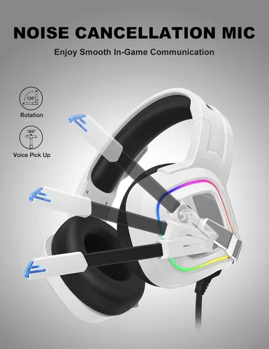 Vista 4 de ZIUMIER Auriculares Blancos para Juegos para PC, PS4, PS5, Xbox One, Xbox Series SX, Switch, Micrófono con Cancelación de Ruido, Sonido Estéreo