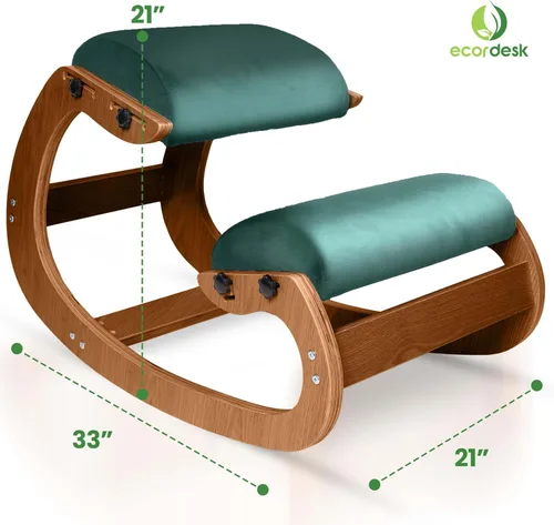 Vista 2 de Silla ergonómica, asiento ajustable, silla de oficina para escritorio, corrector de postura, cojín cómodo de alta calidad, mecedora de madera (verde)