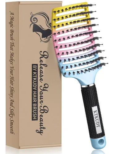 Vista 19 de KTKUDY Cepillo para desenredar con cerdas de jabalí, cepillo para hacer el cabello más brillante y saludable, cepillo desenredante curvo y ventilado
