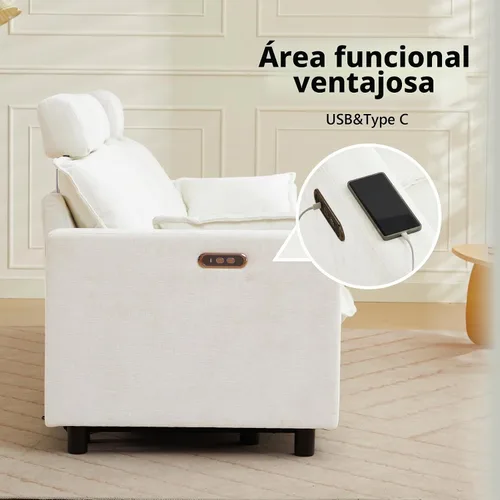 Vista 6 de GUEAPY Sofá reclinable eléctrico, sofá biplaza Cloud Couch, sofás seccionales reclinables color crema de gran tamaño, moderno sofá reclinable