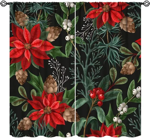 Vista 12 de Cortinas de Navidad de gnomo, bolas de árbol de Navidad, luces, regalos, decoración de tablones para sala de estar, dormitorio, bolsillo para barra