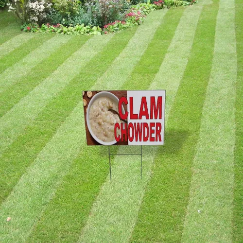 Vista 4 de Fastasticdeals Weatherproof Yard Sign Clam Chowder Red with Picture Food Bar Restaurant Truck Lawn Garden 18x12 Inches 1 Side Print