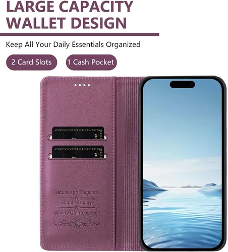 Vista 5 de Butterfly Embossed Leather Wallet Flip Case for Motorola Moto E22 4G, Magnetic Closure, RFID Blocking Cover, Card Holder Purple.