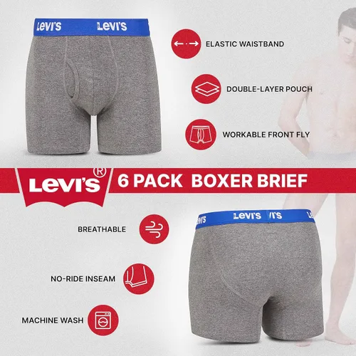 Vista 4 de Levi's Calzoncillos tipo bóxer de algodón transpirable para hombre, paquete de 6