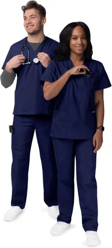 Vista 3 de Sivvan Conjunto médico unisex duradero, camiseta clásica con cuello en V y pantalones médicos con cordón para hombres y mujeres, 5 bolsillos