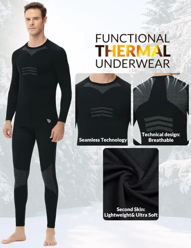 Vista 2 de BALEAF Ropa interior térmica para hombre, sin costuras, cálida, atlética, de secado rápido, capa base para clima frío