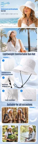 Vista 9 de Waterproof Bucket Hats for Women Packable White Rain hat Sun Hat