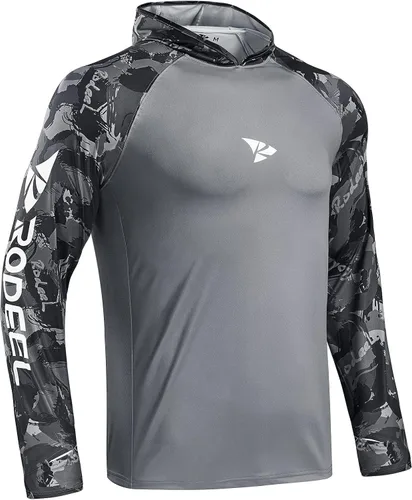 Vista 3 de Rodeel Camiseta de manga larga con capucha para hombre, ajuste holgado, con ventilación y protección solar UPF 50