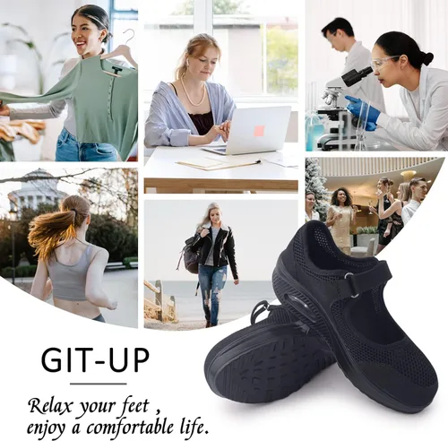 Vista 6 de Zapatos de enfermería de trabajo para mujer, antideslizantes, ajustables y transpirables, para caminar, fitness, informal, enfermería, ortopédicos
