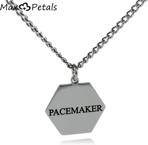 Vista 2 de Collar con colgante de acero inoxidable con identificación de alerta médica de marcapasos con cadena de 26 pulgadas