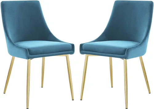 Vista 12 de Modway Viscount Performance - Sillas de comedor de terciopelo, juego de 2, color dorado marfil