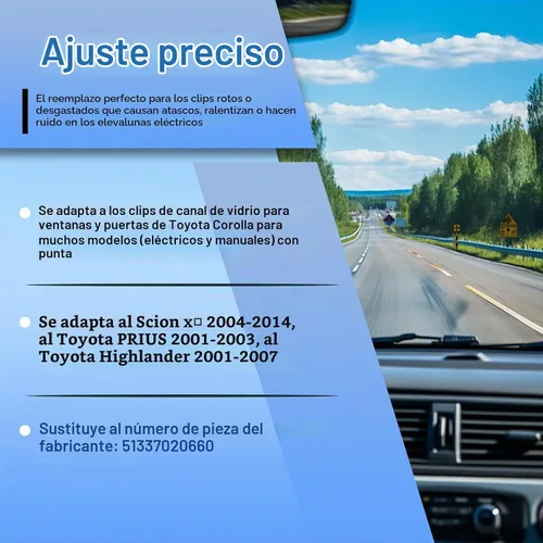 Vista 6 de Clips de canal de vidrio para puerta de ventana y clip manual para Toyota Corolla Highlander Prius